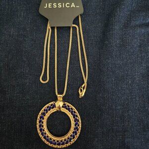 NWT Medallion Necklace with Blue Jewels